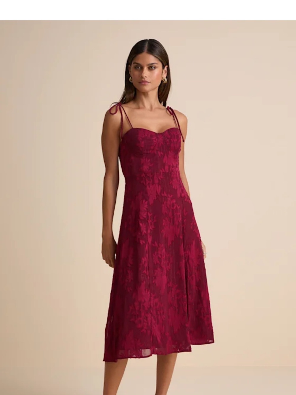 Lulu's Burgundy Tie-Strap Midi Dress